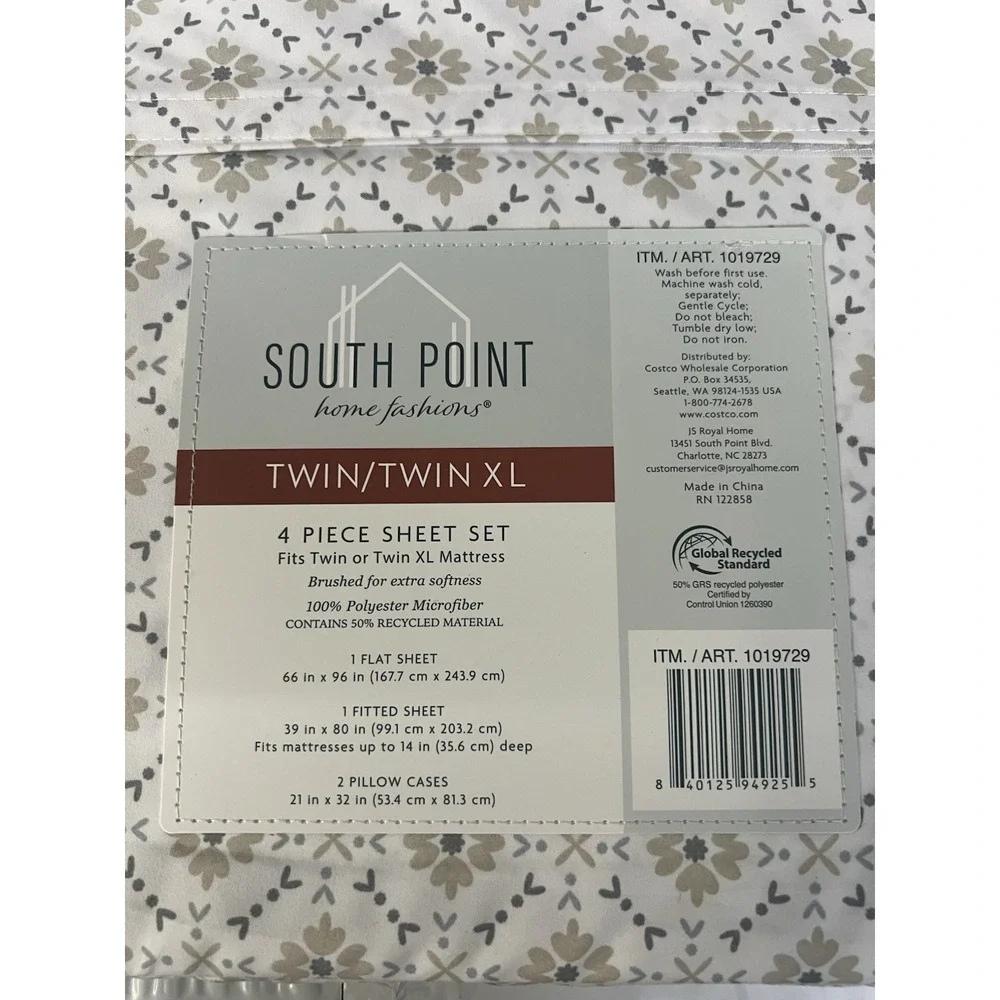 South Point Home Fashions Twin XL Sheet Set 4pc Microfiber Floral Tan 1019729